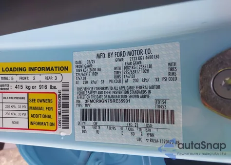 2025 Ford Bronco Sport Heritage from USA, damaged, VIN 3FMCR9GN7SRE35931